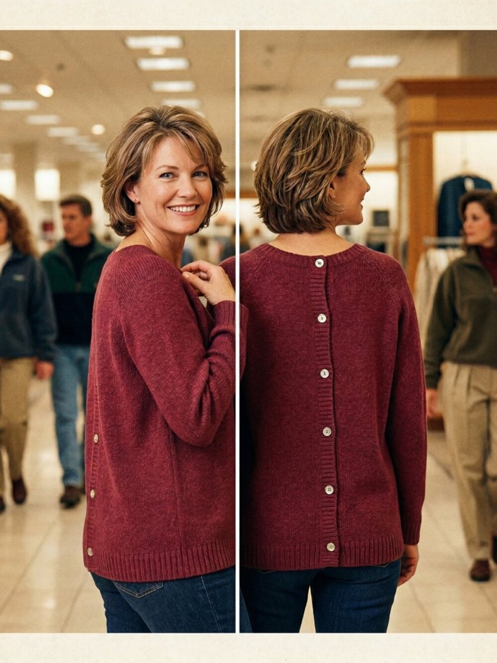 J. Jill Women XL Deep Red Camel Hair Cotton Button Back Sweater Sophisticated